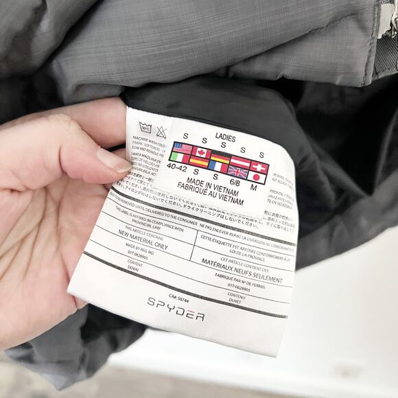 [Spyder] Gray Timeless Long Down Filled Hooded Puffer Jacket Winter Coat Small S - Picture 10 of 11